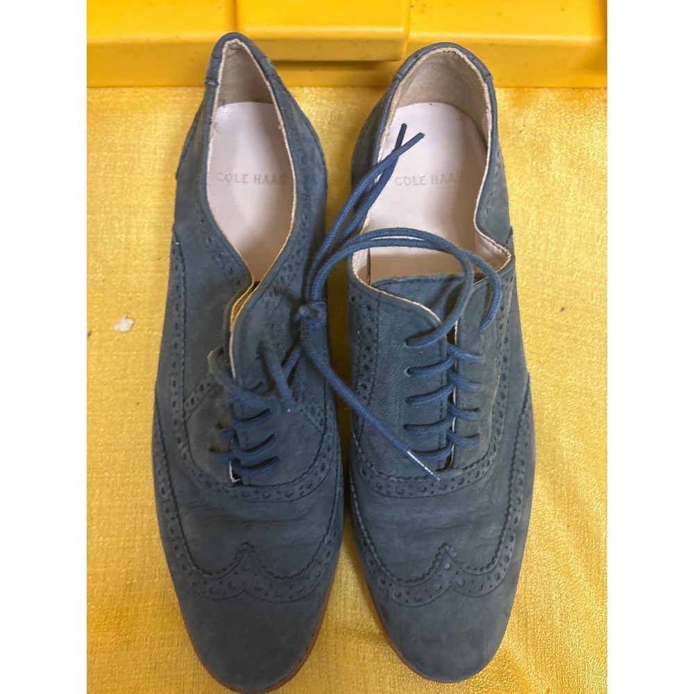 Cole Haan Wingtip Oxford Kids 6B j14 Navy Blue Good Nubuck Brogue Dress Shoes